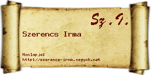 Szerencs Irma névjegykártya